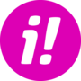 Logo rond de l'initiative d'inclusion avec un i blanc et un point d'exclamation sur fond rose