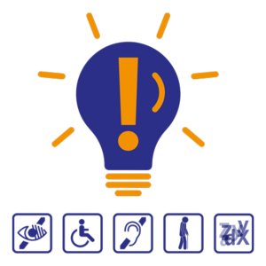 Symbol für Ideenfindung durch Inklusion; Glühbirne mit Ausrufezeichen