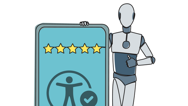 Un robot se tient à côté d'un smartphone surdimensionné.